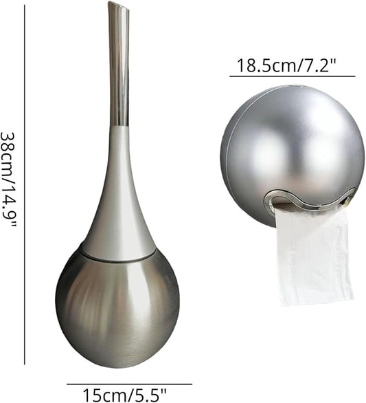 Elegant Toilet Brush Set – Stylish Hammered Design, Durable Handle, Anti-Splash Base, Modern Bathroom Accessories, Easy to Clean & Maintain (2pcs Silver Upgrade)