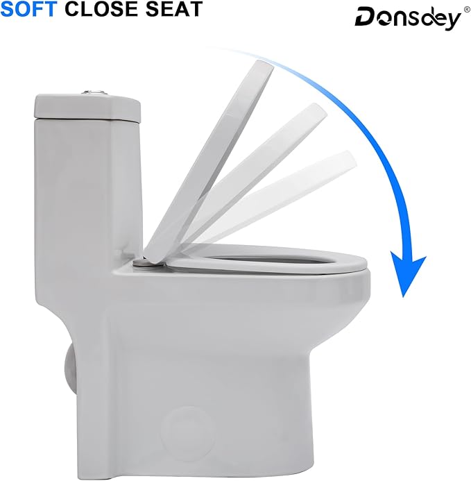 One Piece Toilet 12'' Rough Inch- White Ceramic Compact Toilets with 15.9" Soft Close Chair Seat 1.1/1.6 GPF Water Saving Dual Flush Easy to Clean Toilet Bowl 13.6''x28.3''x24.8''