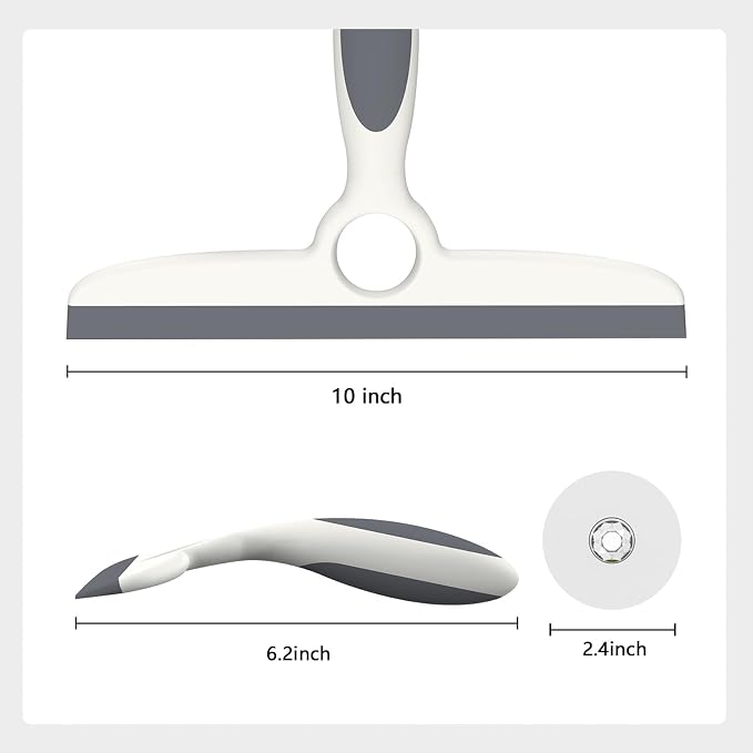 Shower Squeegee for Glass Doors & Walls - 10" Squeegee with Adhesive Hook - Pack of 2/Gray