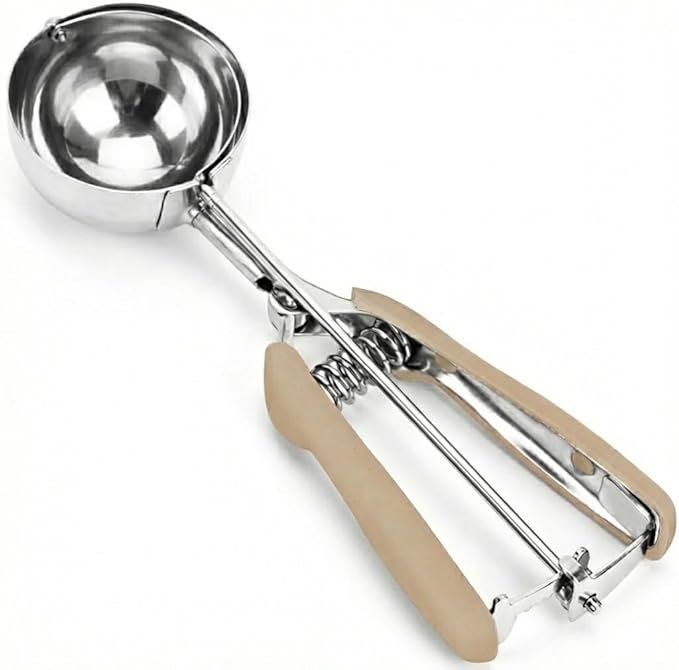 Ice Cream Scoop, 18/8 Stainless Steel Cookie Scoop, 5.3Tbsp/80ml/2.7oz Cookie Dough Scoop, Ice Cream Scooper with Trigger Release, Large Cookie Scooper (#12 Brown)