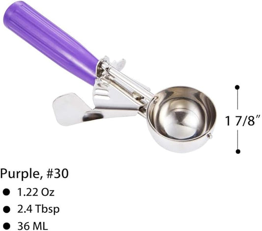 Portion Scoop - Disher, Cookie Scoop, Food Scoop - Portion Control - 18/8 Stainless Steel, Purple Handle (#40 / 1oz)