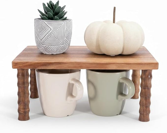 Small Kitchen Counter Shelf Acacia Wood Cabinet and Desktop Counter Riser Coffee Station Organizer Display Stand Shelf for Top of Desk Home Office Bathroom