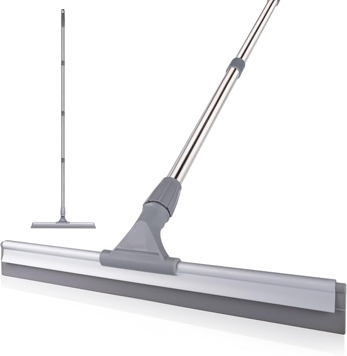 Floor Squeegee, Squeegee Broom for Floor with 62" Long Handle, Shower Squeegee for Tile Shower Walls,Garage, Deck, Bathroom, Glass,Window, Concrete Floor (17.3")