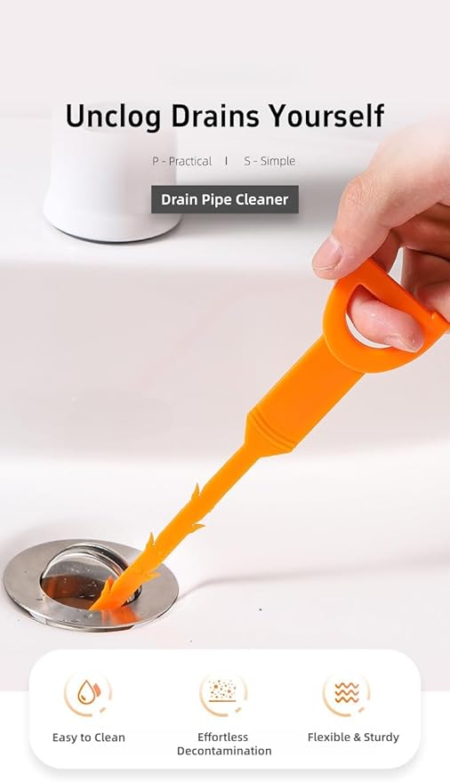 6-Piece Professional Drain Snake Cleaning Kit - Heavy Duty Clog Remover Tool for Shower, Sink, Bathtub, Toilet, Kitchen - Hair Removal Unclogger with Drill Attachment, Reusable Plastic Pipe Cleaner