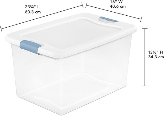 Sterilite 16 Pack Latching Box, 64 Qt Plastic Storage Container, Stackable Large Home or Office Tote Organizers with Secure Lids, White