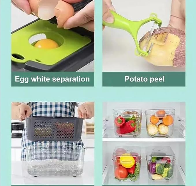 22 Blade All-in-1 Vegetable Chopper Mandoline Slicer with Container, Spiralizer with Containers, Food Chopper, Onion Chopper, Veggie Cutter for Salad, Kitchen Gadgets Accessories Essentials, White