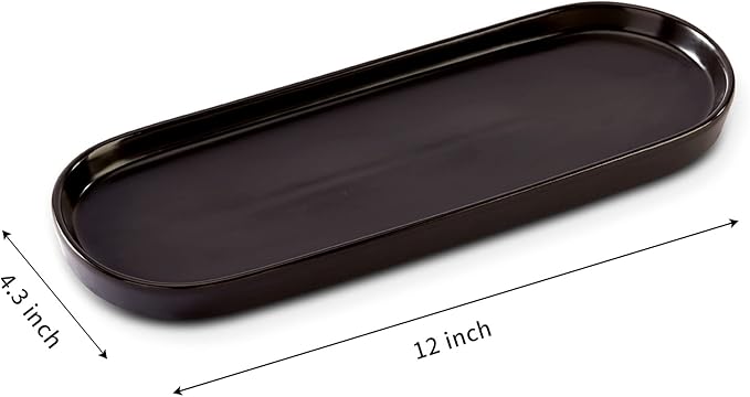Ceramic Sink Tray, Bathroom Counter Tray, Bathtub Tray, Cosmetics Dish, Candle Tray, Perfume Shampoo Liquid Soap Tray Simple Style Design Suit for Bathroom and Kitchen (2pcs Black)