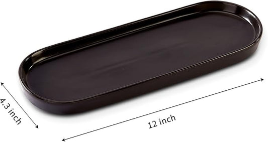 Ceramic Sink Tray, Bathroom Counter Tray, Bathtub Tray, Cosmetics Dish, Candle Tray, Perfume Shampoo Liquid Soap Tray Simple Style Design Suit for Bathroom and Kitchen (2pcs Black)