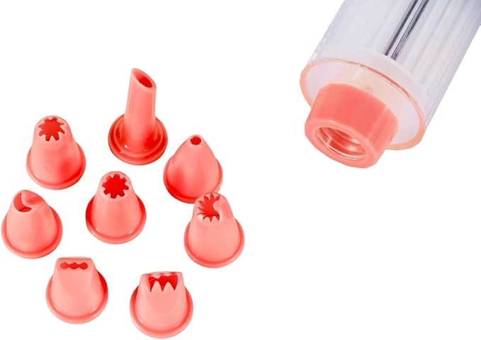 Cupcake Injector/Decorating Icing Set, 9-Piece Set, Stainless Steel Laminating gunCookie gunSqueeze cookie makerCream laminating gunLaminating nozzleSoluble beansBaking tools (Red 9pcs)