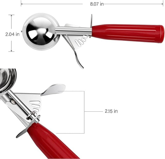 TOPKITCHEN Commercial-Grade Ice Cream Scoop 1.33 oz, 18/8 Stainless Steel Cookie Scoop with Plastic Handle, Portion Control Disher Scoop for Bakeries, Restaurants & Dessert Shops, #24, Red
