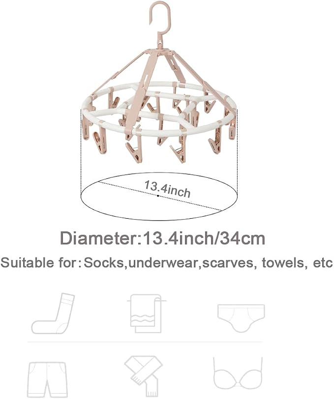 Foshine Clothes Drying Racks Foldable with 20 Drying Clips Drip Hanger | Clip Hangers Plastic for Underwear Socks Bras Lingerie