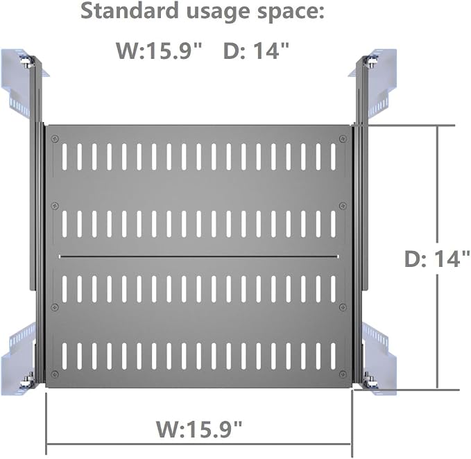 1U 4-Post Vented Sliding Rack Shelf Mounting Depth 15“-22" | Rack Mount Shelf 14-17" Deep with Adjustable Mounting Depth 15-22" for 19 inch AV/Network Equipment Rack,Unassembled (15-22)