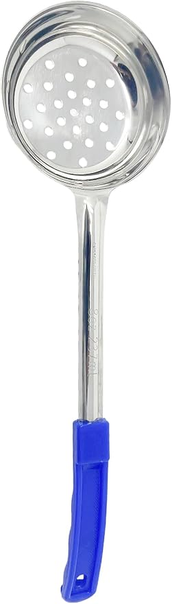 Generic 2 Pack - 8 oz. Slotted Portion Control Scoops, Spoodles - Blue Handle Perforated Food Serving Spoon, Small, Silver, MCP08EP