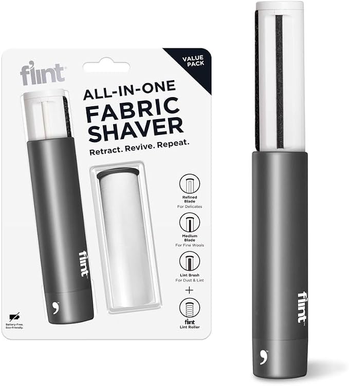 All-in-One Fabric Shaver, Compact, Retractable & Travel-Friendly Fuzz Remover with 2 Fabric-Safe Care Surfaces, Lint Brush & Lint Roller, Ultimate Depiller for Clothes, Eco-Friendly
