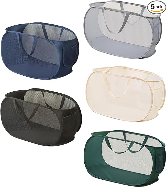 5 Pcs Collapsible Laundry Baskets, Foldable Hamper for Dirty Clothes & Household Storage