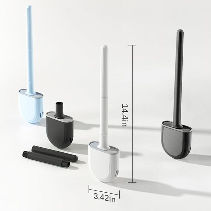 Mini RV Silicone Toilet Brush with TPR Bristles & ABS Detachable Handle Set, Flexible 360°Deep Cleaners Brushes, Wall-Mounted Design for Space-Saving RV Bathrooms Toilet Bowl Brush (Black)