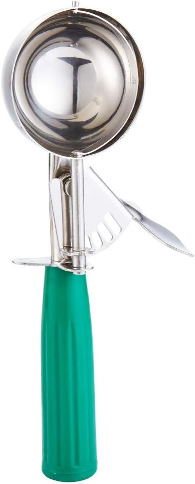 Saebye 2.7 OZ Scoop - #12 (1/3 Cup) - Disher, Ice Cream Soop, Cookie Scoop - Portion Control - 18/8 Stainless Steel, Green Handle, For Cookie, Ice Cream, Meatball, Muffin, Cupcake, Vegetable Salad