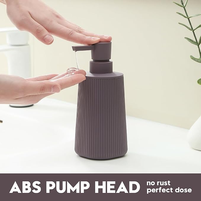 YAUKPH Small Soap Dispenser for Bathroom and Kitchen Matte Purple | Modern Farmhouse Striped Style Plastic Hand Soap Dish Soap Dispenser with Pump