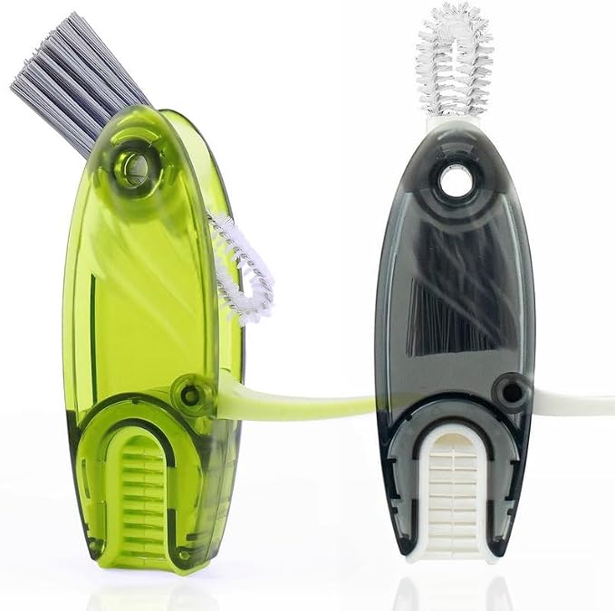 4 in 1 Cup Lid Cleaning Brush Set Multifunctional Bottle Brush Cleaner Tiny Bottle Cup Lid Brush Straw Cleaner Tools Mini Silicone Bottle Cup-Holder Cleaner with Hook Remover Green+Grey