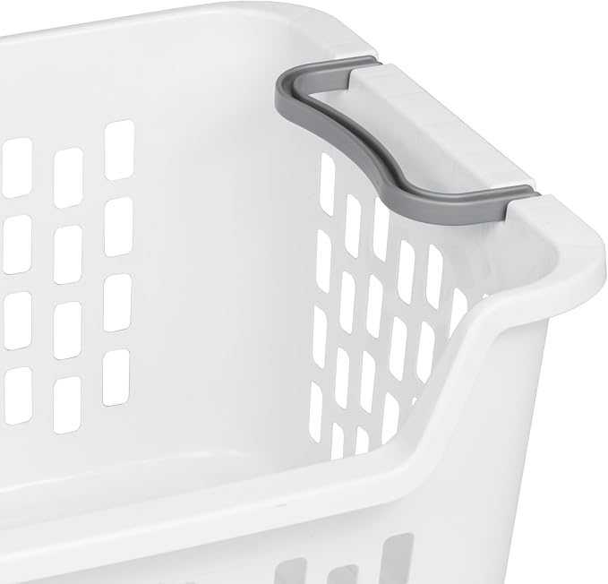 Sterilite 18 Pack Stacking Laundry Basket, 2 Bushel Clothes Hamper, White