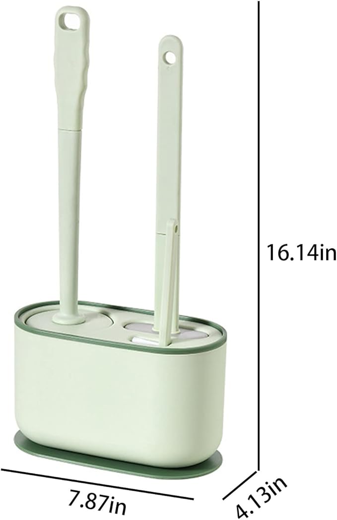Toilet Brush and Holder Set 3 in 1 (Round Silicone Brush + Flat Silicone Brush + Slit Brush) Toilet Bowl Brush Clean Every Corner of The Toilet, Compact Size Toilet Brushes (Green)