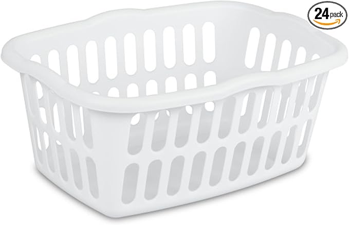 Sterilite Rectangular Laundry Basket, Plastic Clothes Hamper, 24-Pack | 1.5 Bushel, White - Dirty Clothing Storage Organizer with Handles for Bedroom, Bathroom, and Closet