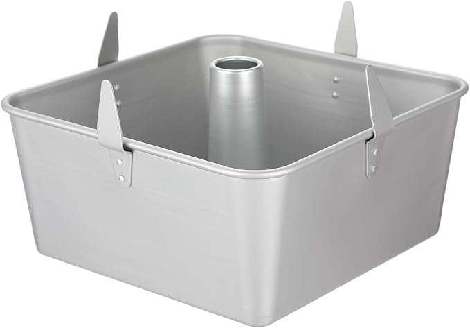 Square Tube Cake Pan, 10 Inch Aluminum Baking Mold with Removable Bottom & Cooling Feet & Silicone Spatulas, Anodized Chiffon and Angel Food Cake Pan for Even Heat Distribution and Easy Release