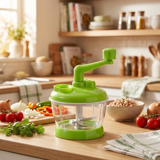 Manual Food Processor, Hand Operated Vegetable Chopper, Meat Grinder for Kitchen, Fruits, Onions | Stainless Steel Blade, Compact, Easy to Clean, Vegetable Chopper, Meat Grinder, Simple Operation, Fruits, Onions, Kitchen
