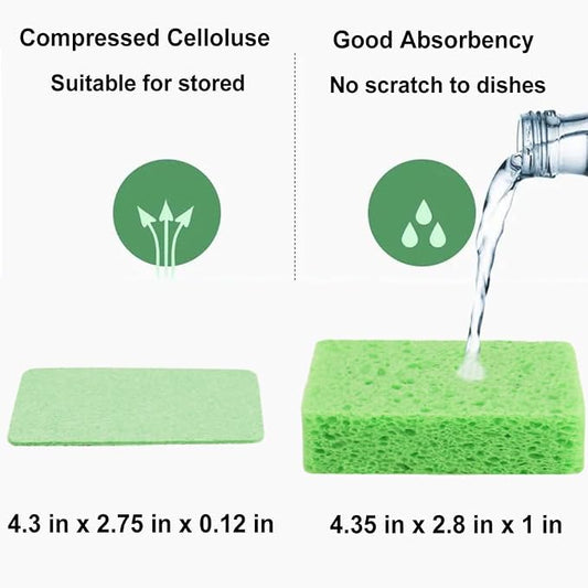 METUUTER 12-Count Kitchen Sponges- Compressed Cellulose Sponges Non-Scratch Natural Dish Sponge for Kitchen Bathroom Cars, Funny Cut-Outs DIY for Kids-Absorb Water Before Use