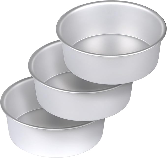 8 x 3 Inch Aluminum Round Cake Pan, 3-Piece Set Cake Baking Pans, Round Layer Cake Baking Pans for Birthday Wedding Home Kitchen DIY Baking Tools, Heavy Sturdy & Healthy, Oven Safe
