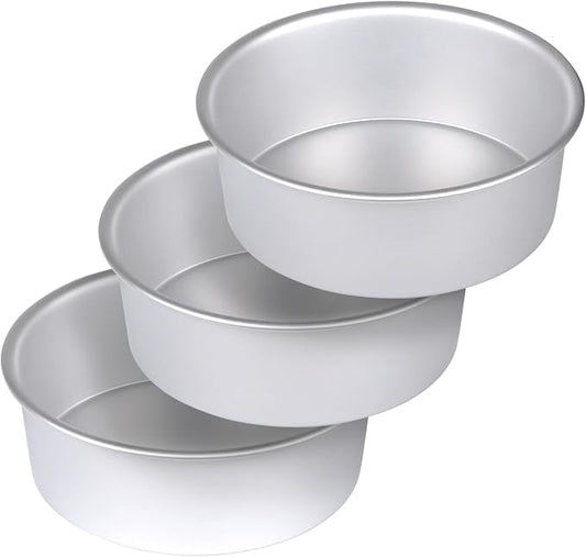 8 x 3 Inch Aluminum Round Cake Pan, 3-Piece Set Cake Baking Pans, Round Layer Cake Baking Pans for Birthday Wedding Home Kitchen DIY Baking Tools, Heavy Sturdy & Healthy, Oven Safe