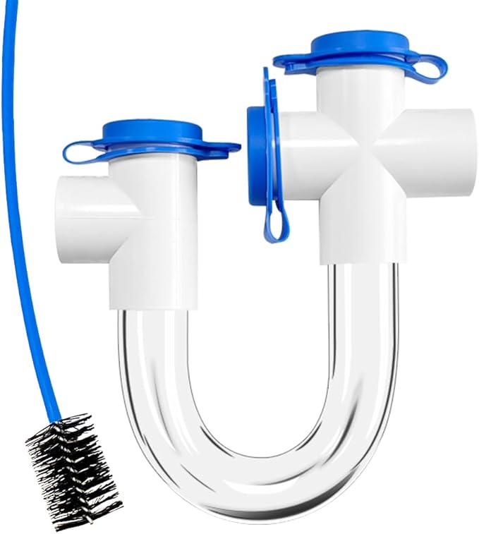 3/4 Clear PVC U Trap Pipe Fitting Connector for HVAC Condensate Drain System with Cleaning Brush
