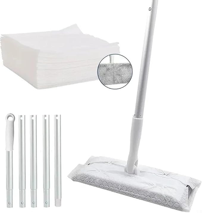 2-in-1 Wet and Dry Flat Mop for Cleaning Starter Kit with Washable Pads for Hardwood Floor and for Tile, Lightweight Design with Retractable Handle and Portable Detachable Parts(B)
