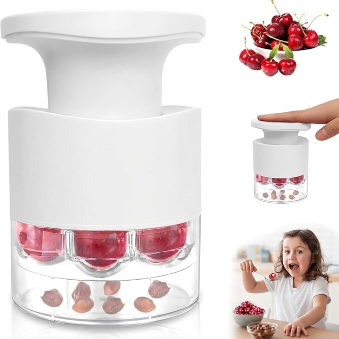 Cherry Pitter 7-in-1 Push Button Cherry Core Pitter Tool kitchen | Built-in Splatter Protector, Dishwasher Safe, Great for Homemade Cherry Jam Desserts Suitable for chefs, Pastry