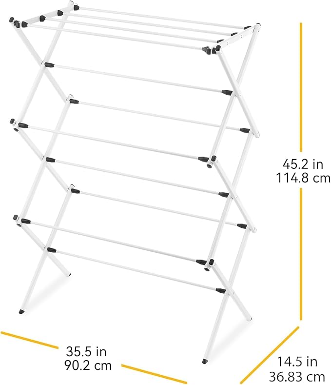Whitmor Expandable Clothes Drying Rack: 3 Tier Laundry Drying Rack, Collapsible Drying Rack Clothing, Portable Space Saving Clothing Rack for Indoor Outdoor, 35.5" L x 14.50" W x 45.2" H, White
