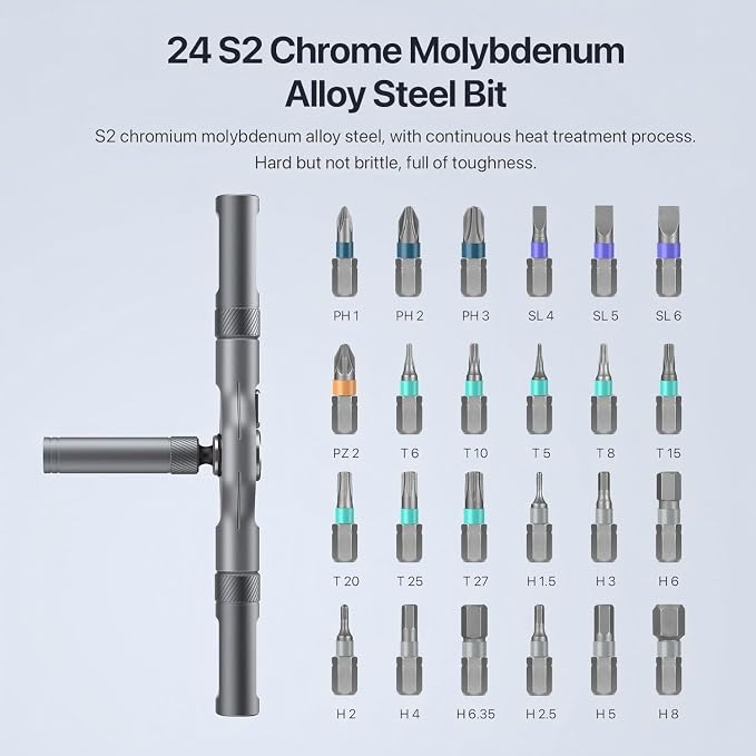 DYLIFE 24 in 1 Magnetic Screwdriver Set, DIY Ratchet Mini Removable Self-Assembly Precision Screwdriver Tool Kit, Magnetic DIY Precision Tool Kit with Variety Head Styles for PC/Mobile/Watch/Bicycle