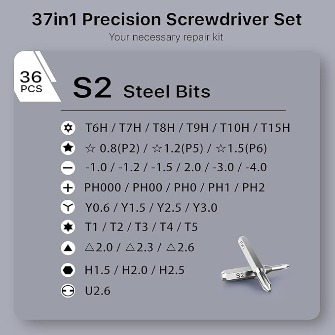 AXTH 37-in-1 Small Precision Screwdriver Set, Stocking Stuffers for Men | Professional S2 Magnetic Mini Repair Tool Kit for Phone, Computer, Watch, Laptop, Macbook, Ring Doorbell, Eyeglass
