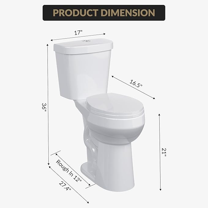 Two Piece Toilet 21 inch Chair Height Round Bowl, Top Dual Push, High Seat Toilet for Elderly, Compact Bathroom Toilet with Soft-Close Seat White