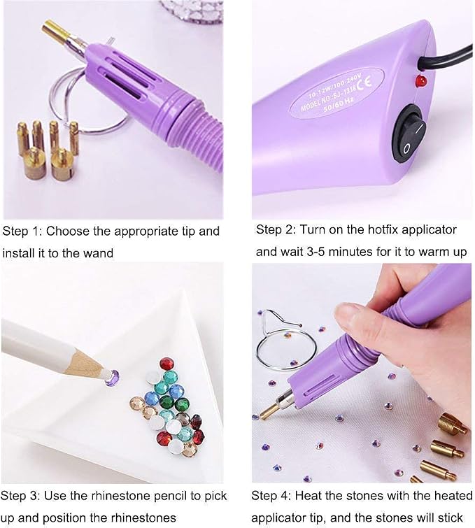 Epesl Bedazzler Kit with Rhinestones, Hot Fixed Gems Craft Applicator - Diamond Painting Pen, Wax Pencil, Tweezers, Tray, Cleaning Brush, Picker Rhinestones Crystals for DIY Clothes Shoes