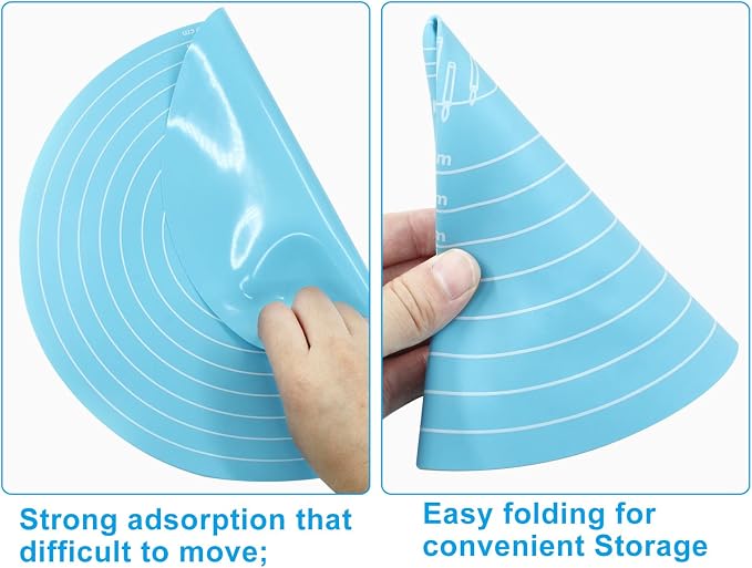 Hitefu 12 Inch Round Silicone Cake Mat, Silicone Baking Mat with Measurement for Cake Turntable & Rolling Dough (Blue)
