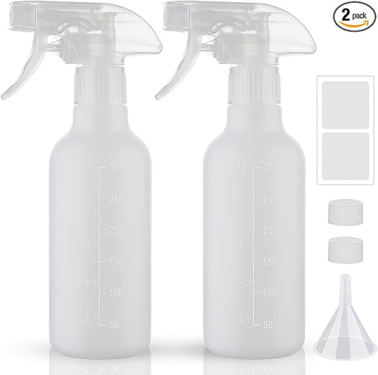 Spray Bottles 12oz HDPE Spray Bottle for Hair Mist/Stream Scale Empty Heavy Duty Refillable Containers for Cleaning Solutions, Plants, Vinegar 2 Pack (White, 12oz)