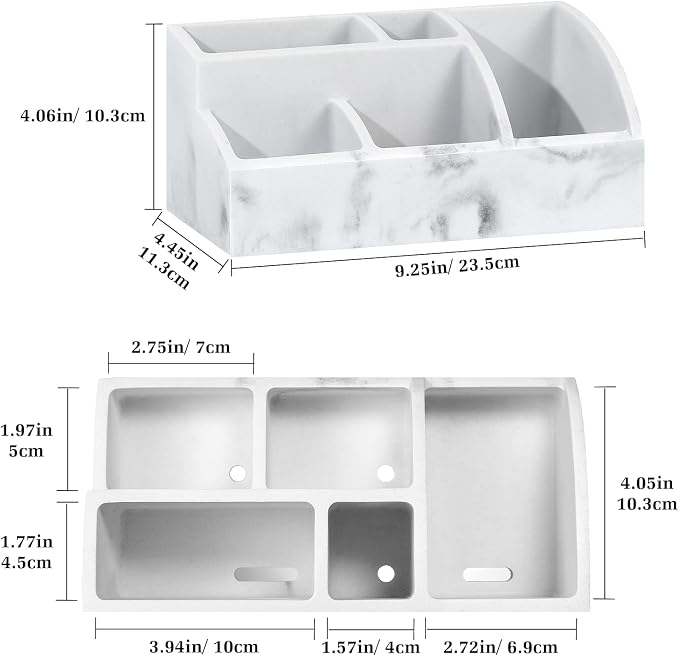 Luxspire Bathroom Counter Organizer, 5 Slots, Gravel White | Toothbrush Holder for Bathroom, Marble Bathroom Accessories for Toothbrush Toothpaste