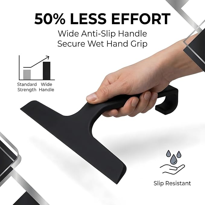 Bathroom Glass Shower Door Squeegee, Silicone & Metal, Black, 10"W x 9.2"L | Effortless, Time-Saving, Rustproof, Flexible, High Quality, Efficient, Cost-Effective, Multi-Functional, Wear-Resistant