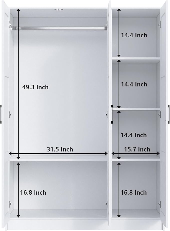 Fenghua Lizhi 3 Doors Wooden Wardrobe Closet Armoire, White Storage Cabinet for Hanging Clothes, Bedroom Large Capacity Freestanding Armoire,Wood Wardrobe Combination with Shelves