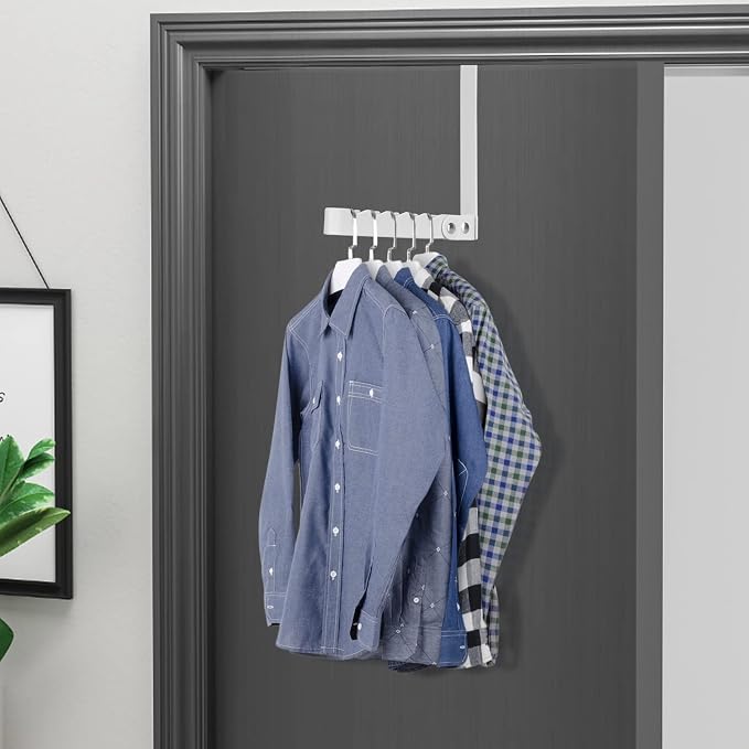 FYY Over the Door Hooks Hanger, 1 Pack Collapsible Folding Over The Door Organizer Rack Space Saving Hanging Storage Hanger for Clothes, Coats, Towels for Bedroom Bathroom White-1PCS 6.02 inch