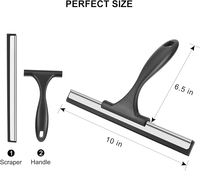 SetSail Shower Squeegee for Glass Doors Stainless Steel Squeegee for Shower Glass All-Purpose Window Squeegee for Tile Shower Walls, Bathroom, Sink, Mirror, Car Window Cleaning 10 Inches