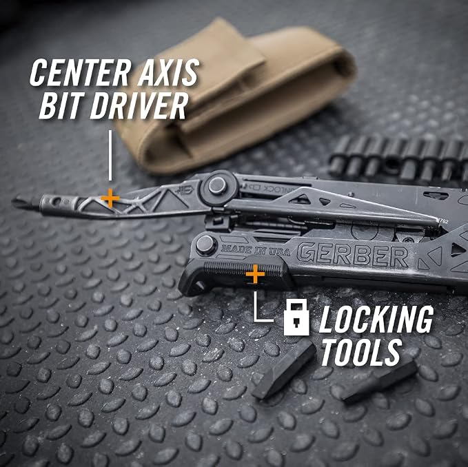 Gerber Gear Center-Drive Multitool - With Needle-Nose Pliers, 3.25" Blade & Center-Axis Bit Driver - Includes Magnetic Flathead & Phillips Bits - Comes with Coyote Brown Sheath - Made in USA - Black