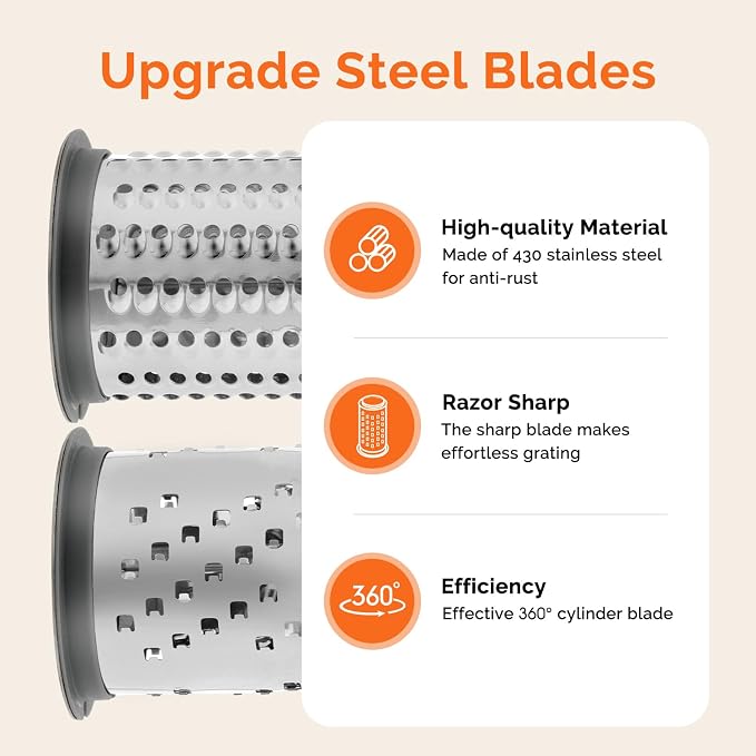 UHIYEE Patented Rotary Parmesan Cheese Grater, Hand Crank Cheese Shredder with Fine & Coarse Drums, Restaurant Quality, White, Stainless Steel & ABS, Dishwasher Safe, Gray Green
