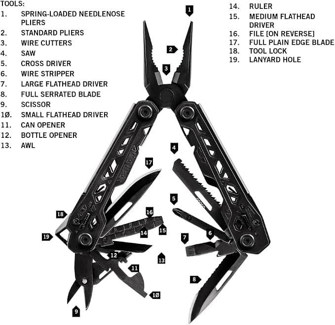Gerber Truss 17-in-1 EDC Multitool Pliers, Pocket Knife with Sheath, Black | Compact EDC multitool, needle nose pliers, pocket knife, 17 tools, gifts for men, includes standard sheath