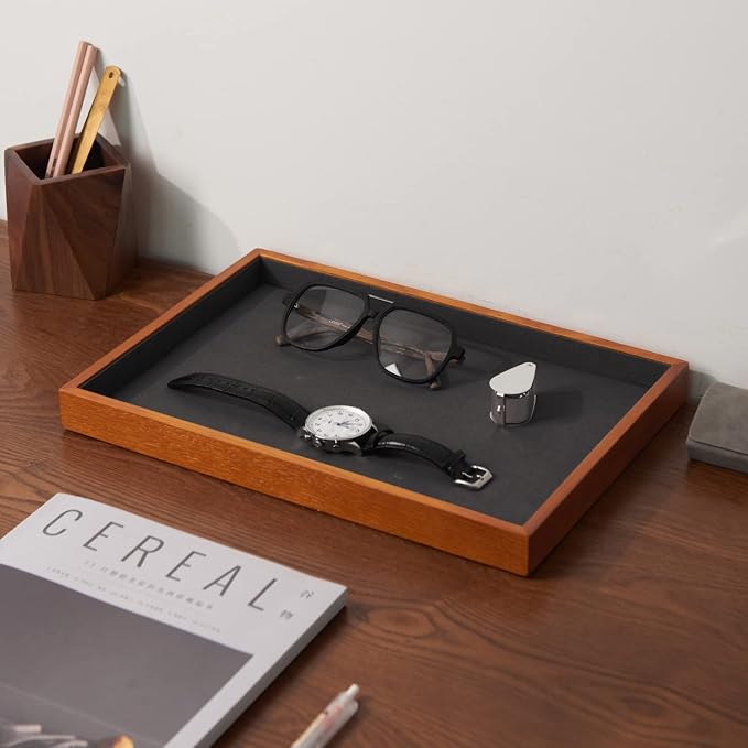 Oirlv Wood Flat Jewelry Tray Stackable Jewelry Drawer Organizer Showcase Jewelry Holder(Grey) | Stackable Design,For Necklaces Bracelets and Watches Organizing and Presentinge Legantly on Dressers&in Dresser&Vendors
